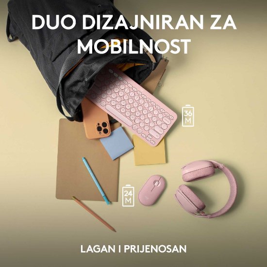 Tipkovnica + miš LOGITECH Pebble 2 Combo, bežična, roza