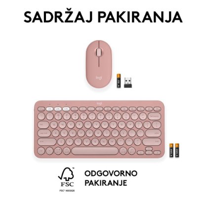 Tipkovnica + miš LOGITECH Pebble 2 Combo, bežična, roza