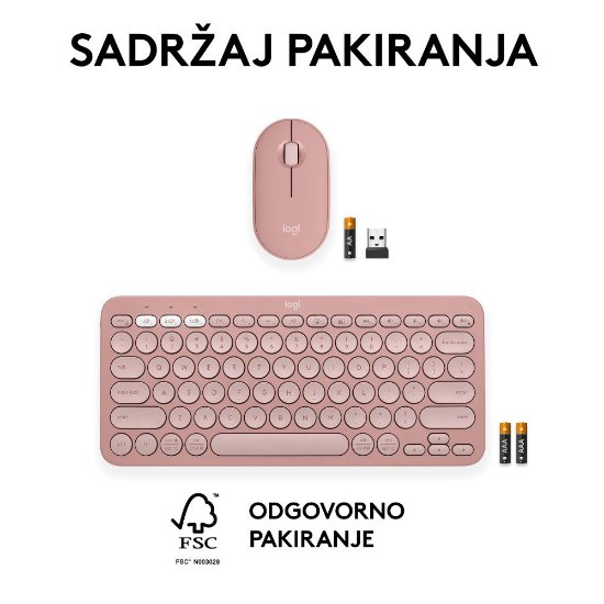 Tipkovnica + miš LOGITECH Pebble 2 Combo, bežična, roza
