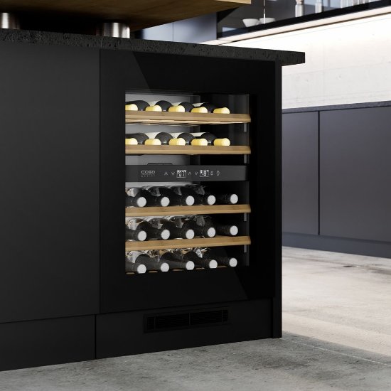 Ugradbeni hladnjak za vino CASO DESIGN WineDeluxe WDU 36, za 36 boca, 2 temperaturne zone, energetski razred F, crni