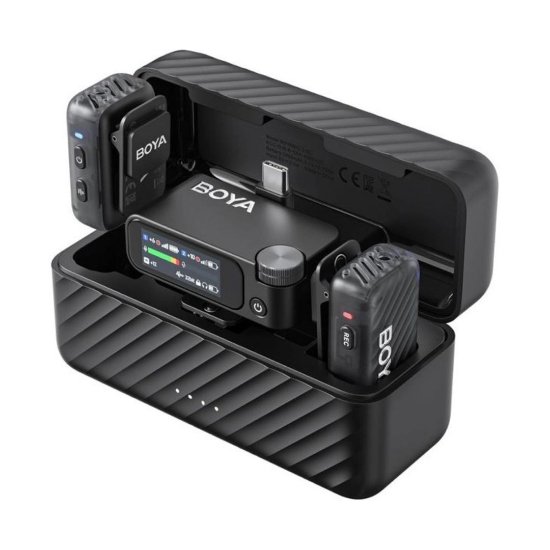 Mikrofon BOYA Boyamic 2-02, 2 odašiljača, 1 prijemnik, 3.5mm  bežični, USB C, crni