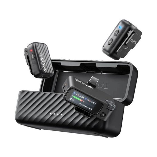 Mikrofon BOYA Boyamic 2-02, 2 odašiljača, 1 prijemnik, 3.5mm  bežični, USB C, crni