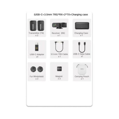 Mikrofon BOYA Boyamic 2-02, 2 odašiljača, 1 prijemnik, 3.5mm  bežični, USB C, crni