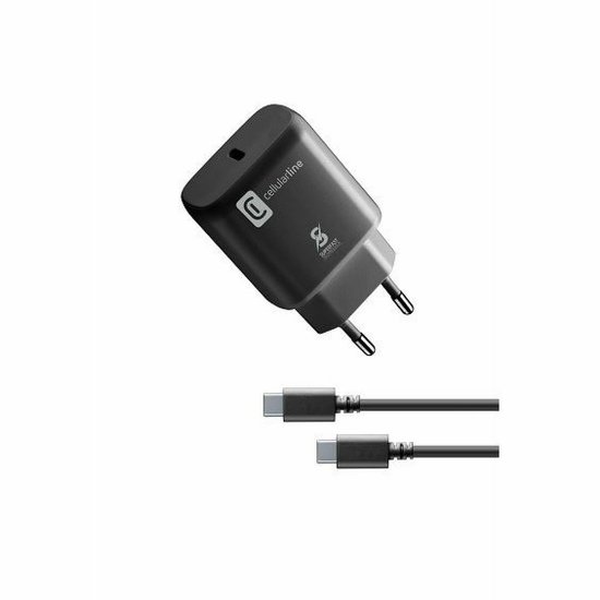 Kućni punjač CELLULARLINE, za Samsung, Fast Charge, PD, 25W, USB-C, crni + kabel 1m