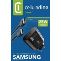 Kućni punjač CELLULARLINE, za Samsung, Fast Charge, PD, 25W, USB-C, crni + kabel 1m