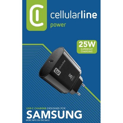 Kućni punjač CELLULARLINE, za Samsung, Fast Charge, PD, 25W, USB-C, crni