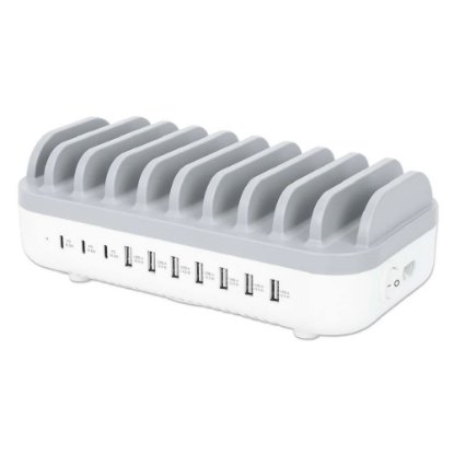USB stanica za punjenje MANHATTAN, 10.port 3x USB-C, 7x USB-A, bijela