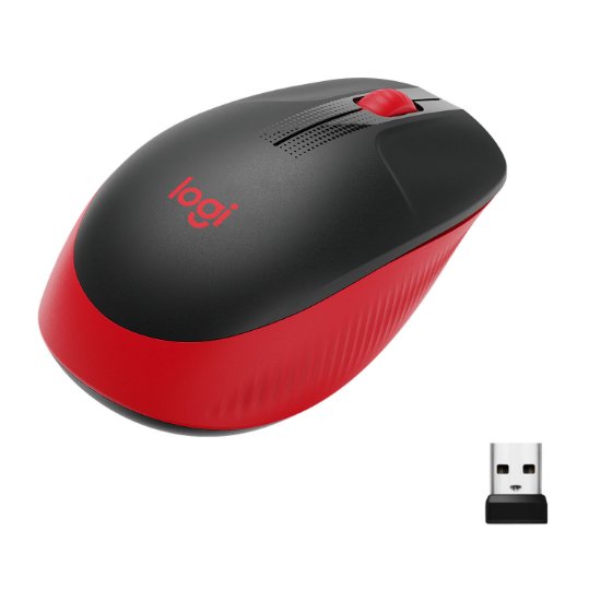 Miš LOGITECH M190, optički, bežični, 1000dpi, crno-crveni