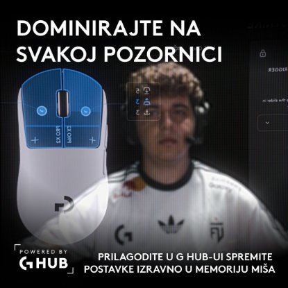 Miš LOGITECH Pro X2 Superstrike, bežični, optički, 44000dpi, bijeli, USB