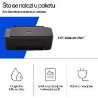 Multifunkcijski printer HP DeskJet 2921 AiO A24HWB, printer/scanner/copy, 1200 dpi, WiFi, USB, Instant Ink, crni