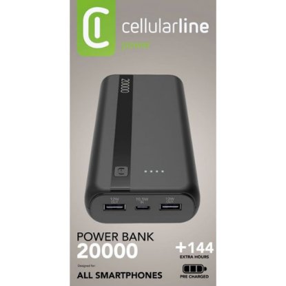 Mobilni USB punjač CELLULARLINE, Entry,20000 mAh, crni
