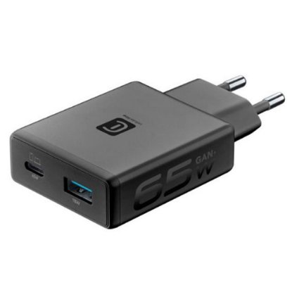 Kućni punjač CELLULARLINE, GAN+, 65W, Slim, crni
