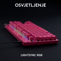 Tipkovnica Logitech Pro X TKL Rapid, mehanička, tactile, RGB, US Layout, USB, roza