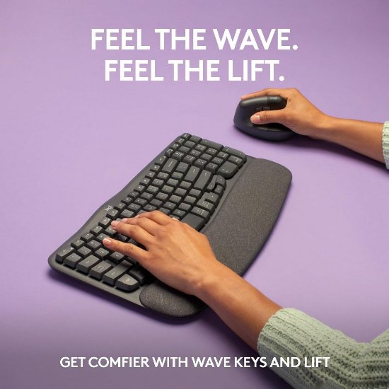 Tipkovnica + miš LOGITECH Wave Keys + Lift, ergonomska, bežična, crna