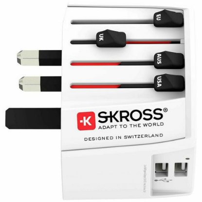 Putni adapter SKROSS, Muv USB, Euro, Aus/Kina, UK, SAD/Japan+2x USB-A, 1.302960, bijeli