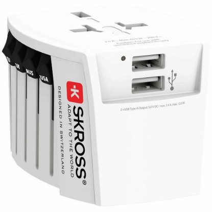 Putni adapter SKROSS, Muv USB, Euro, Aus/Kina, UK, SAD/Japan+2x USB-A, 1.302960, bijeli