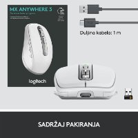 Miš LOGITECH MX Anywhere 3, laserski, bežični, BT, Unifying receiver USB, pale gray