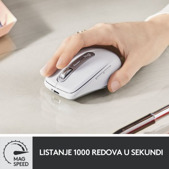 Miš LOGITECH MX Anywhere 3, laserski, bežični, BT, Unifying receiver USB, pale gray