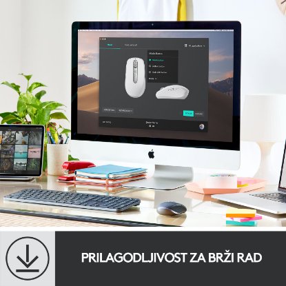 Miš LOGITECH MX Anywhere 3, laserski, bežični, BT, Unifying receiver USB, pale gray