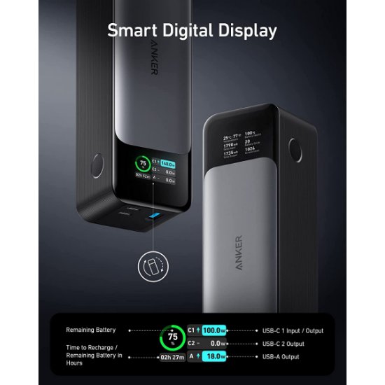Mobilni USB punjač ANKER PowerCore 737 140W, 24000 mAh, 3xUSB, crni
