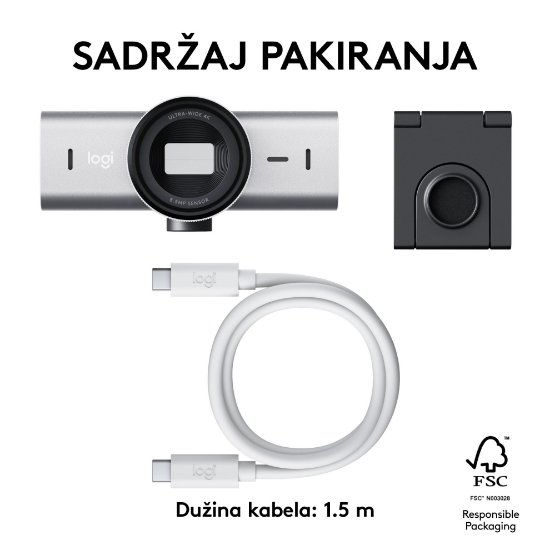 Web kamera LOGITECH MX Brio, 4K UHD, USB-C, svijetlo siva