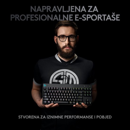 Tipkovnica LOGITECH G Pro TKL, GX Blue, mehanička, RGB, crna, USB