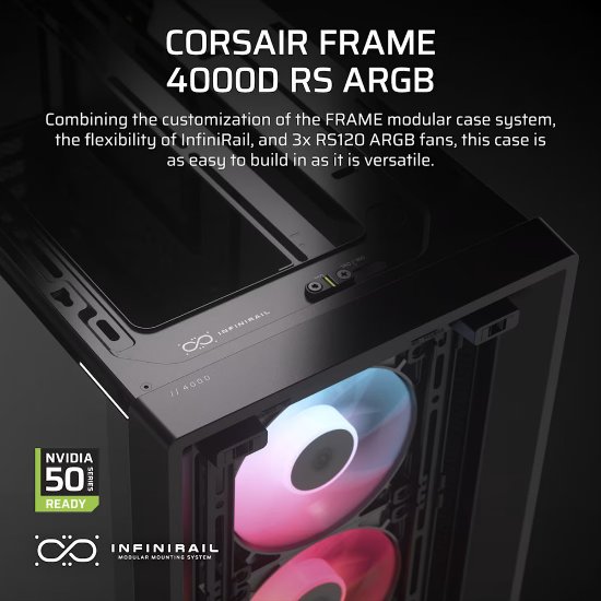 Kućište CORSAIR Frame 4000D RS ARGB, window, MIDI, ATX, crno, bez napajanja