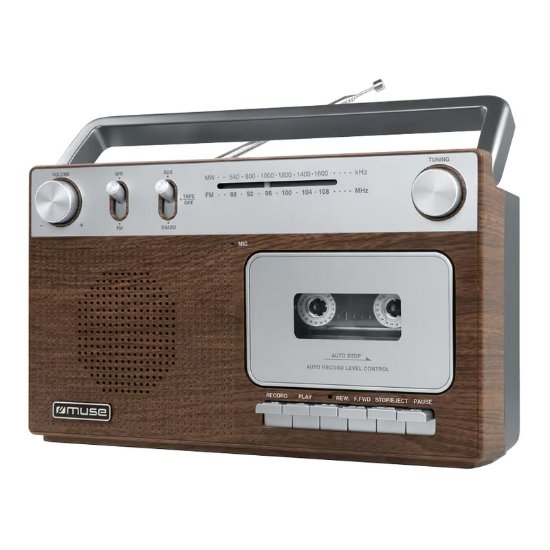 Radio kasetofon MUSE M-152 WS, Analog FM i MW (AM), kasetofon s funkcijom snimanja, napajanje baterija/AC, smeđe/drvo