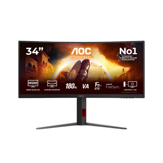 Gaming monitor 34" AOC CU34G4, UWQHD, VA, 180Hz, 1ms, 300cd/m2, FreeSync, zakrivljeni, crni