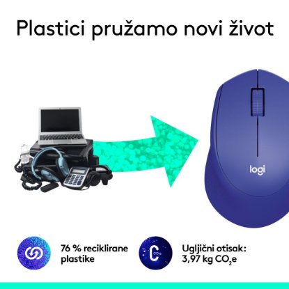 Miš LOGITECH M330 Silent Plus, optički, 1000dpi, bežični, plavi, USB