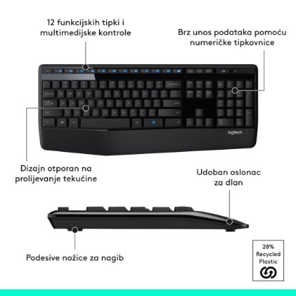Tipkovnica + miš LOGITECH MK345 Wireless Combo, bežična, crna