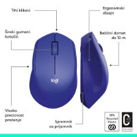 Miš LOGITECH M330 Silent Plus, optički, 1000dpi, bežični, plavi, USB