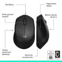 Miš LOGITECH M330 Silent Plus, optički, 1000dpi, bežični, crni, USB