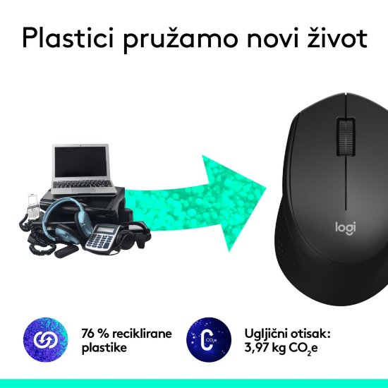 Miš LOGITECH M330 Silent Plus, optički, 1000dpi, bežični, crni, USB