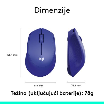 Miš LOGITECH M330 Silent Plus, optički, 1000dpi, bežični, plavi, USB