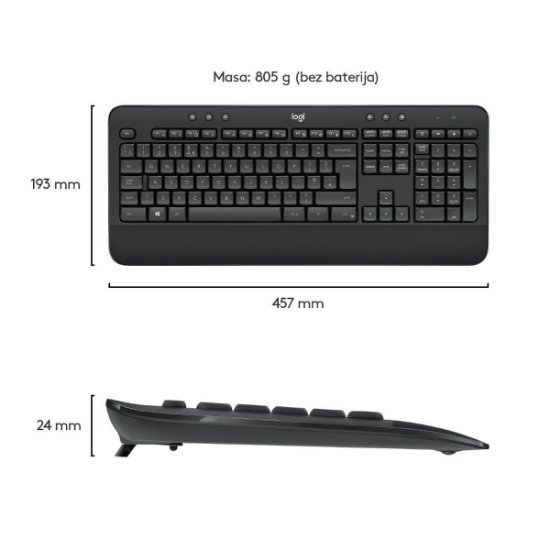 Tipkovnica + miš LOGITECH MK545 Advanced Combo, bežična, crna, Unifying receiver USB