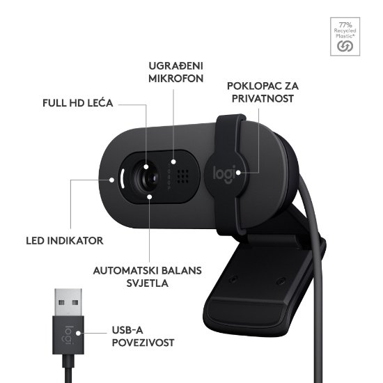 Web kamera LOGITECH Brio 100, crna