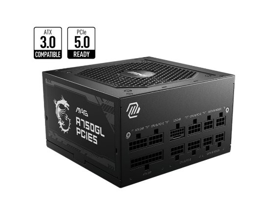 Napajanje 750W, MSI MAG A750GL PCIE5, ATX v3.0, 120mm vent, modularno, 80+ Gold