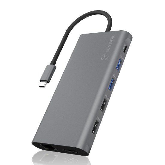 Docking station ICY BOX IB-DK4050-CPD, PD 100W, USB-C na 2x USB-C, 2x USB-A 3.0, 2x USB-A 2.0, 2x HDMI, DisplayPort, SD/microSD, G-LAN