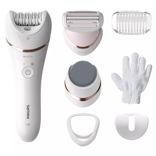 Epilator PHILIPS BRE730/10, uporaba na mokroj ili suhoj koži, 7 nastavaka, bijeli