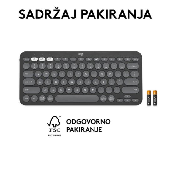 Tipkovnica LOGITECH Pebble Keys 2 K380S, BT, kompaktna, crna