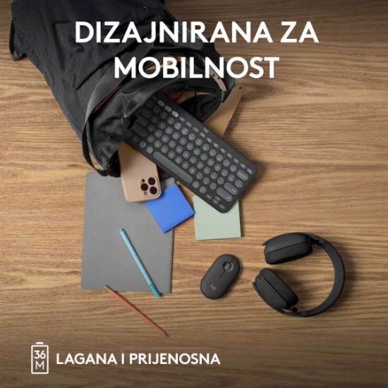 Tipkovnica LOGITECH Pebble Keys 2 K380S, BT, kompaktna, crna