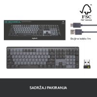 Tipkovnica LOGITECH MX Mechanical Tactile Quiet, bežična, BT, crna