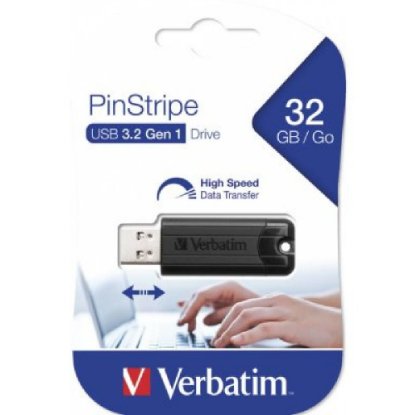 Memorija USB 3.2 FLASH DRIVE, 32 GB, VERBATIM, PinStripe, crni