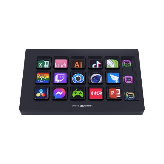 STREAM DECK WHITE SHARK QILAUT WSD-100 – 15 PROGRAMABILNIH LCD TIPKI ZA STREAMING I PRODUKTIVNOSTWhite Shark Qilaut WSD-100 praktičan je upravljački uređaj namijenjen streamerima, kreatorima digitaln